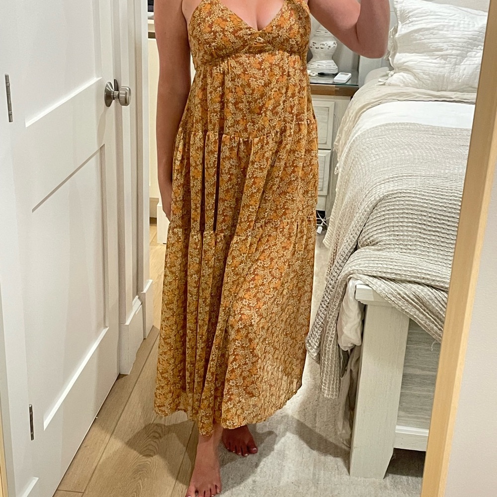 Madewell Floral Maxi Dress in Mustard and Brown